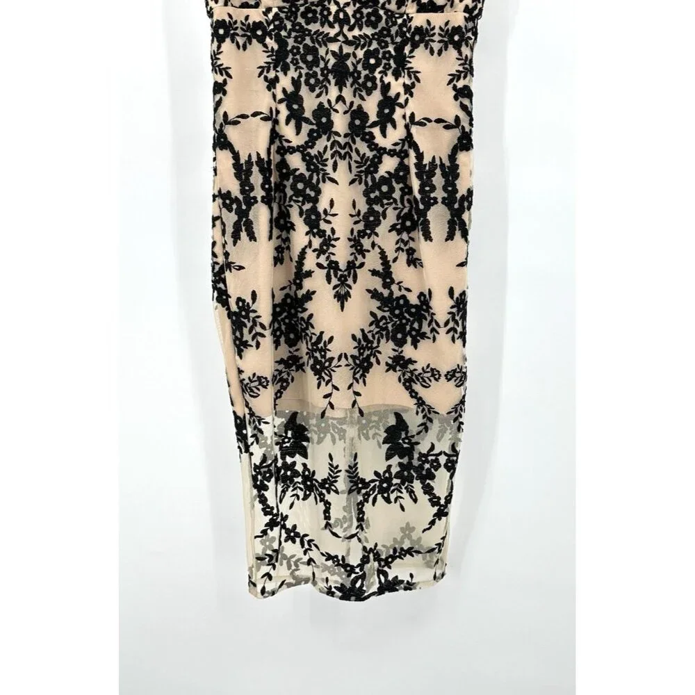 BARDOT dress sheer lace floral pencil wiggle party cocktail nude black SMALL - Picture 5 of 12